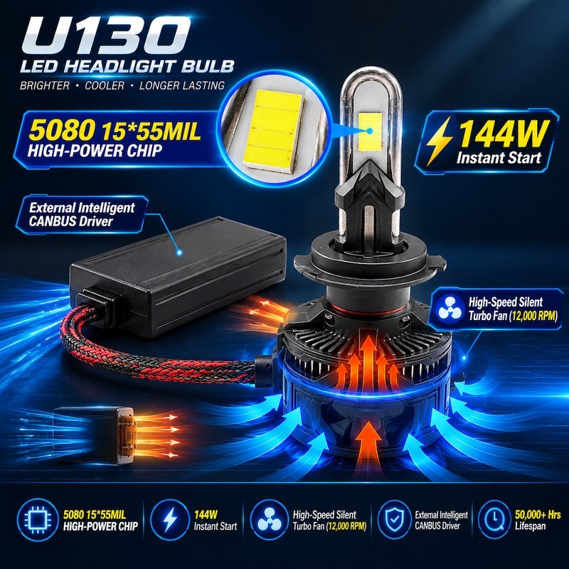 U130 X8 LED headlight front view